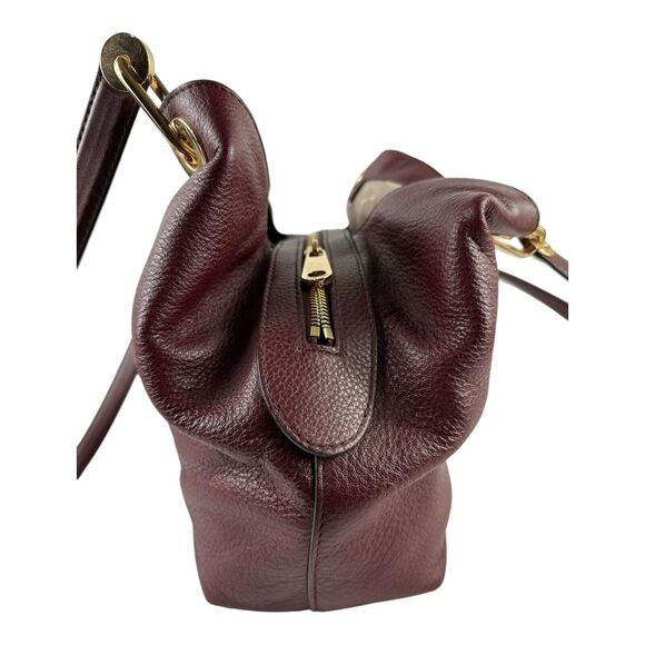 Michael Kors Raven Large Pebble Leather Shoulder Handbag Tote Purse Maroon EUC - Picture 7 of 15